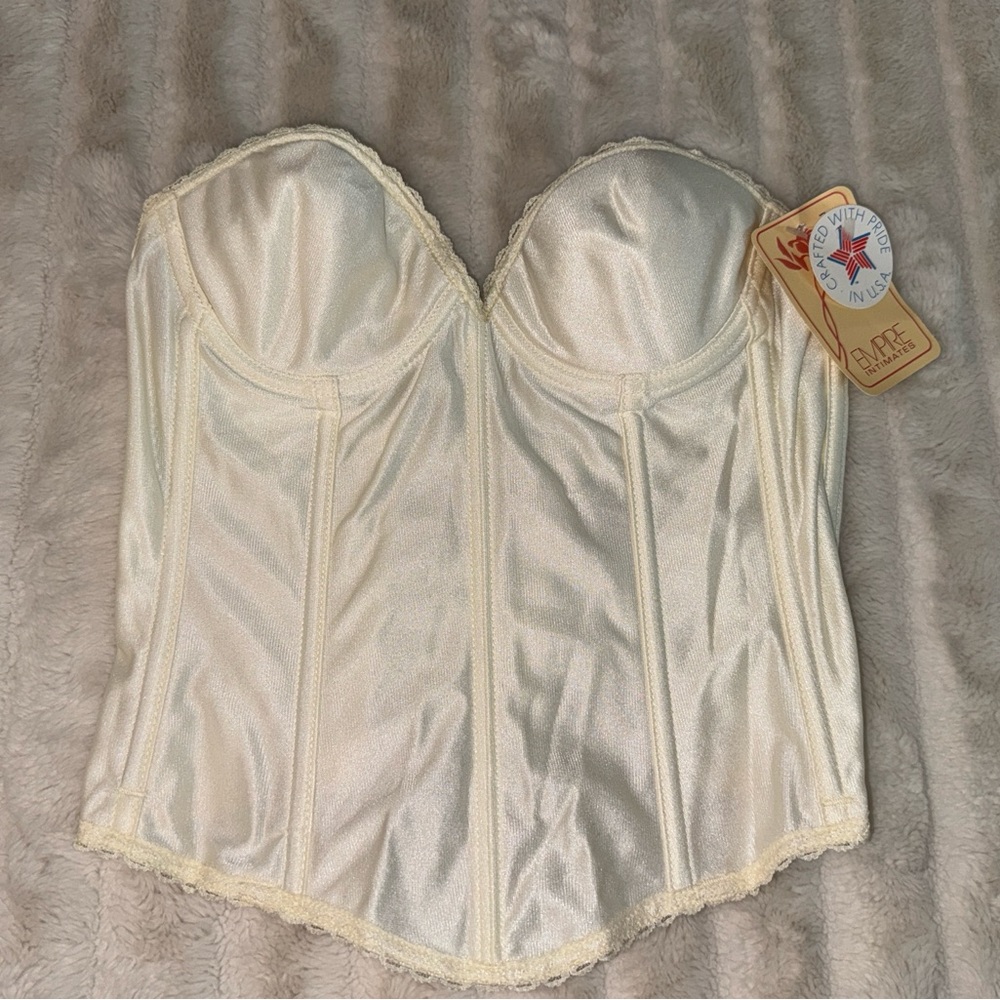 Vtg NWT Corset Bustier lace trim ivory empire Intimates sexy Boudoir 34A